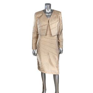 GMI Gold Metallic Rhinestone Cropped Jacket Dress 18